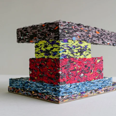 Het gerecycled schuim heet ECO rebonded foam. Credit: FoamBloxx